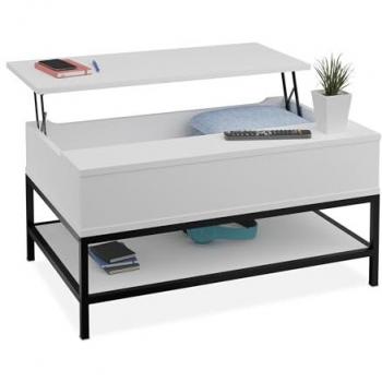 Mesa de Centro Elevable con Estante, Estilo Madera, 45,5 x 90 x 60 cm, Blanco y Negro - Relaxdays