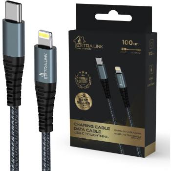 Cable Extralink Smart Life 27W, USB-C a Lightning 100cm, TPE, 9V 3A, Negro
