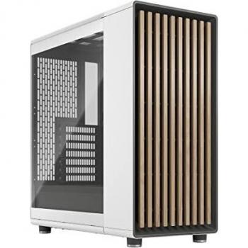 Fractal Design North Chalk White Tempered Glass Clear - Wood Oak Front - Glass Side Panel - Two 140mm