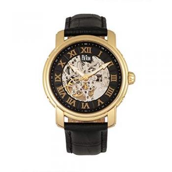 Reign Kahn Automatic Skeleton Leather Watch - Gold and Black, One Size