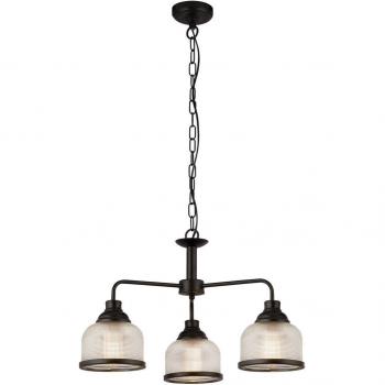 Lámpara colgante Highworth de Searchlight, 3 luces, descentralizada, color negro, vidrio estilo holofan