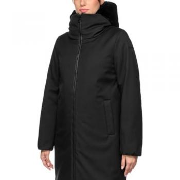 Geox Women's Long Quilted Parka with Hood - Desya Black Jacket