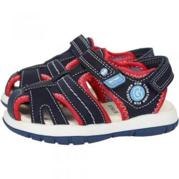 Garvalín - Sandalias cerradas de niños tipo cangrejeras con puntera reforzada, color azul marino y rojo, velcro, plantilla transpirable, calidad y comodidad