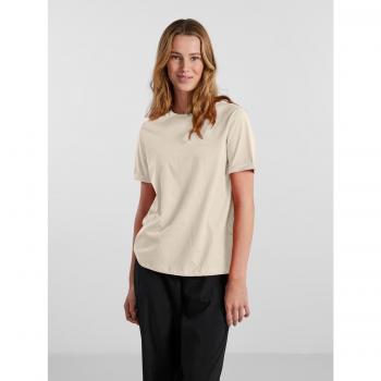 Camiseta mujer Pieces Ria Up Solid beige regular fit con mangas retroussadas tamaño XL