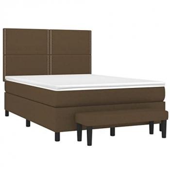 Cama box spring con colchón viscoelástico de espuma, protector de muelles ensacados, adaptable, acolchado reversible, tela marrón oscuro 140x190 cm