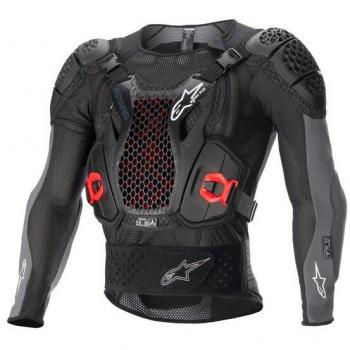 Alpinestars Chaqueta Protectora Bionic Plus V2 Negro-Antracita-Rojo características: chaqueta de protección, diseño ergonómico, materiales resistentes a la abrasión, protecciones CE en hombros y codos, panel