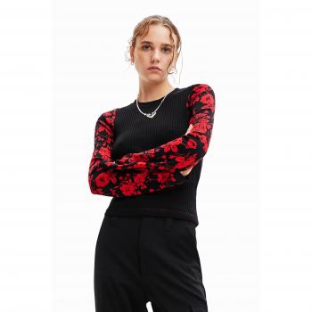 Desigual Chic Crew Neck Sweater with Contrast Details - L, Long Sleeve Tops, female, Black, Size: L Elegant Black Sweater with Contrast Details