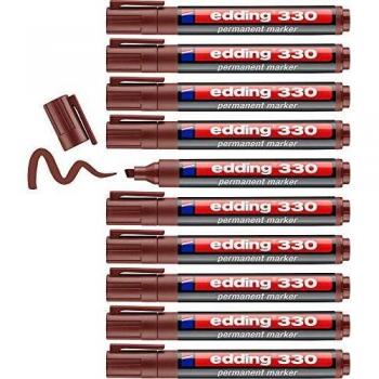 Edding 330 marcador permanente - marrón - 10 rotuladores- punta biselada 1-5 mm - resistente al agua, de secado rápido, rotuladores indelebles - para cartón, plástico, vidrio, madera, metal