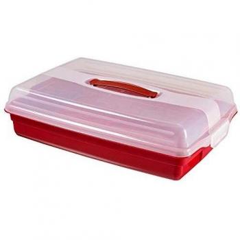 CURVER 219977 Porta-Tartas y Pasteles Redonda con Tapa Reversible, Resina, Transparente y Rojo, 31 x 31 x 8 cm