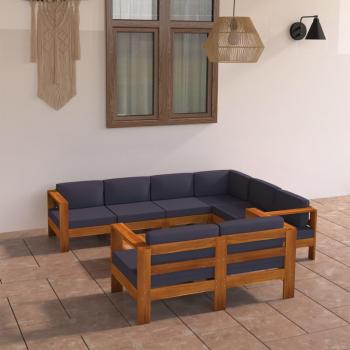 8-Piece Garden Lounge Set with Dark Gray Cushions Acacia Wood