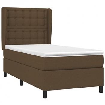 Cama Box Spring con Colchón de Tela Marrón Oscuro 90x190 cm