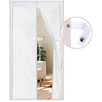 AUGOLA Cortina Mosquitera Magnética para Puerta con Alzapaños 90 x 210 cm, Mosquitera Para Puertas Cortina de Sala de Estar ,Cortinas Antimoscas Exterior, Blanco