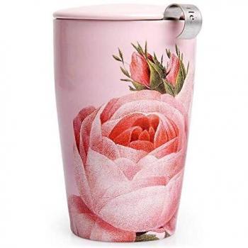 Tea Forte Kati Cup Taza de infusión de té de cerámica con cesta de infusor y tapa para remojar, Jardin