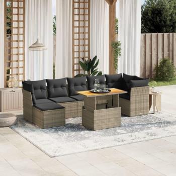 8-Piece Grey Poly Rattan Garden Sofa Set with Cushions