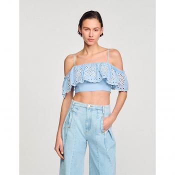 Sandro Women's Ruffled Crop Top - Sky Blue - Size: Large