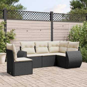 5-Piece Black Poly Rattan Garden Sofa Set with Cushions