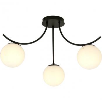 Plafón de techo Emibig Lighting Boston, negro/opalino, 3 luces, metal y cristal, dimensiones h: 37 cm x l: 70 cm