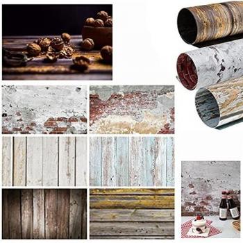 Selens 2 en 1 Telón de Fondo de Papel 56x88cm 3 Pcs Madera de Azul Ladrillos Pared Cemento Textura de Cara Doble para Fotografía Estudio Fotográfico Flat Lay Comida Producto Pequeño Cosmético Joya