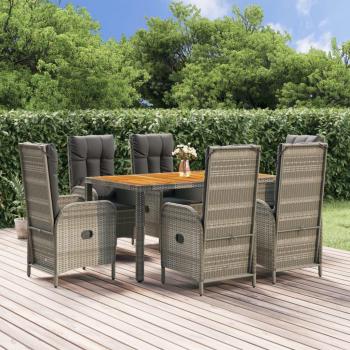7-Piece Grey Poly Rattan Garden Dining Set with Cushions
