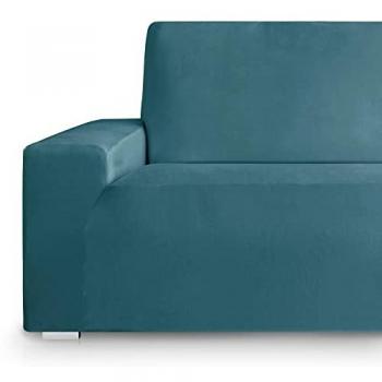 Funda de Sofá Bielástica Adaptable de Terciopelo Velvet Suave, Antimanchas, Azul 4 Plazas (225-270cm)