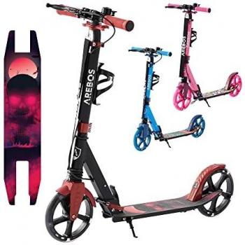 Patinete AREBOS con ruedas de goma LED, altura ajustable, plegable y capacidad hasta 100kg