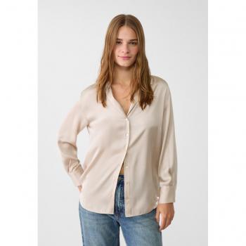Satin Collared Shirt in Stone Grey - Size M