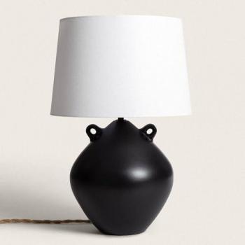 Lámpara de Mesa Cerámica Cafuné Diseño Artesanal Negro Ambiente Mediterráneo Decoración Salón y Dormitorio