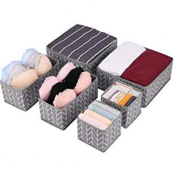 UMI. by Amazon - Organizadores de Cajones, Set de 6 Cajas Organizadoras de Cajones para Ropa Interior, Calcetines, Calzoncillos, Gris/Blanco, 3 tamaños