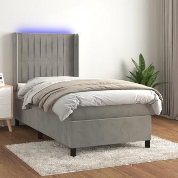 Cama box spring con colchón de muelles y LED gris claro 90x200 cm terciopelo