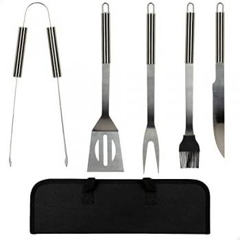 Aktive Estuche de Utensilios para Barbacoa - Set de 5 Piezas: Brocha de Cocina, Pinzas, Espátula, Tenedor y Cuchillo - Material Acero Inoxidable - Fácil de Transport