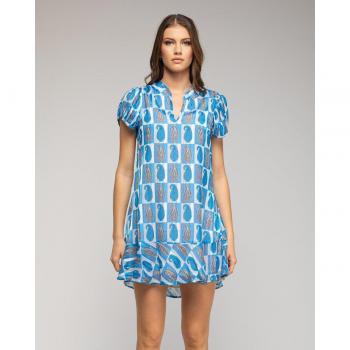Niza - Vestido corto con volantes y motivo geométrico