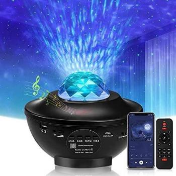 Luz de Nocturna Estrellas, Luz de Noche Estelar LED 360°Giratorio 10 Colores 21 Modos Reproductor de Música con Mando/Temporizador Lámpara de Nocturna Estrellas para Regalo