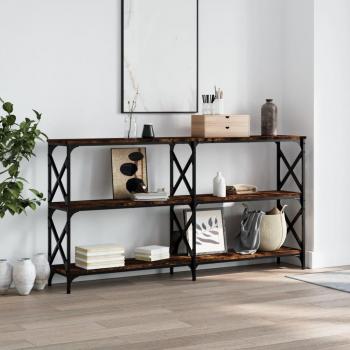 Mesa consola de madera de ingeniería 200x28x80,5 cm en color negro, roble sonoma y roble ahumado, ideal como mesa de sofá o mueble recibidor para salón