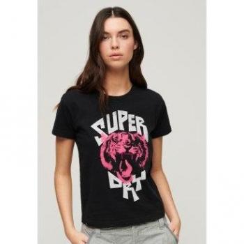 Camiseta Gráfica Fitted Lo-fi Rock para Mujer Superdry Negra (S) - Casual, Algodón, Manga Corta