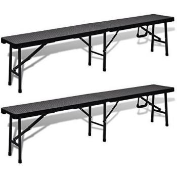 vidaXL 2X Bancos Plegables de Jardín Camping Plástico HDPE y Poli Ratán Negro