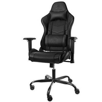 Silla Gaming DELTACO - Piel sintética, altura ajustable, marco de hierro, color negro