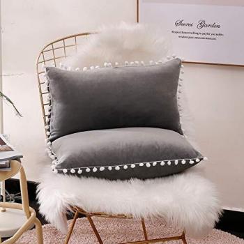 FabThing Funda de Cojín Decorativa Fundas de Almohada Rectangular Terciopelo para Sofá Silla Cama Sala de Estar Dormitorio Coche Hogar 30x50cm 2 Piezas Agua Gris