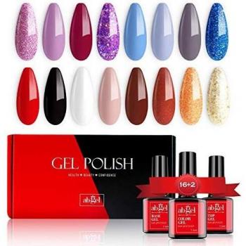 Kits de esmaltes de uñas en gel Ab con base y capa superior-18 piezas Soak Off LED/UV Gel Polish Sets-Colors of Black White Red Nude Purple Blue Gold Glitter Grey Brown
