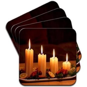 Yuletide Home decoración bandeja con velas juego de 4 posavasos de madera Premium