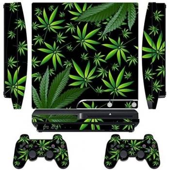 247Skins - Juego de skins para PS3 y mandos, diseño de hojas de marihuana, color negro