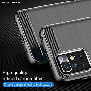 Funda Antigolpes de Silicona Negra para Xiaomi Redmi 10 / Redmi 10 2022 con Diseño de Fibra de Carbono y Absorción de Choque [Compatible Carga Inalámbrica]