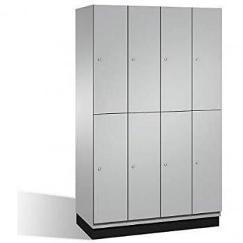 Armario de compartimentos Cambio C+P con barra perchero, 4 secciones, cuerpo y puertas en blanco aluminio