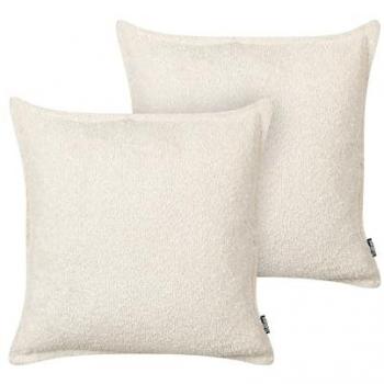 Conjunto de 2 cojines decorativos afelpados 45x45 cm beige claro patrón liso Senecia