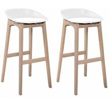 Conjunto de Taburetes de Bar Riva de Roble 75 cm con Asiento de Plástico Blanco - Pack de 2