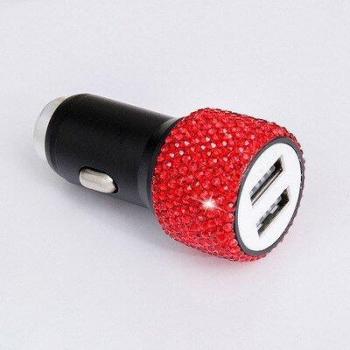Cargador USB Dual para Coche con Adornos de Cristal y Carga Rápida - 5 Estilos Disponibles