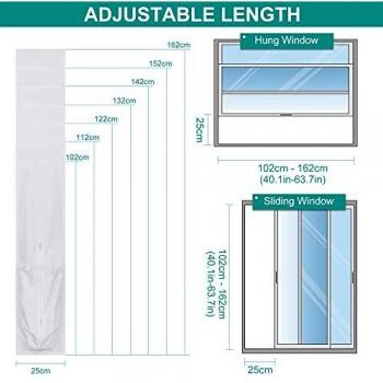 BROSYDA Sello de Ventana para Aire Acondicionado Portátil, Kit de Ventilación de Ventana, 25x102~152cm Longitud Ajustable, Sin Perforación Fácil de Instalar, Kit de Manguera para Secadora