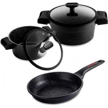 Fagor Alutherm Batería de Cocina Inducción 5 Piezas: 2 Cazuelas (20-24 cm), 2 Tapas de Cristal, Sartén (24 cm), Aluminio Fundido