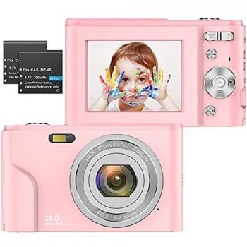 ZORNIK 1080P Cámaras Digitales, Cámara Compacta 2.4 Pulgadas LCD Recargable 36 Megapíxeles Zoom Digital 16x, Estudiantes para Adultos/Mayores/Niños
