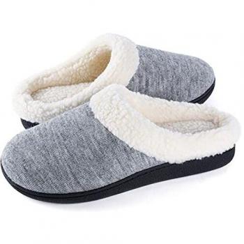 Wishcotton Pantuflas de Espuma Viscoelástica para Mujer, de Felpa Similar a la Lana, para Interiores, Suela de Goma Antideslizante para Exteriores,Gris Claro,39/40 EU