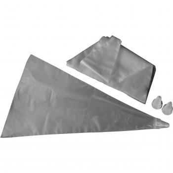 Fackelmann Set de 20 Mangas desechables para cocina, repostería y churros + 3 boquillas decorativas de plástico con distintas formas, 33x19cm, 1 ud